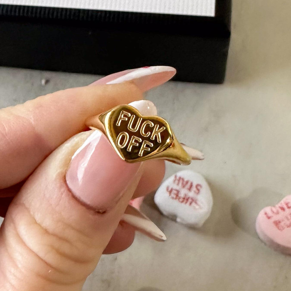 F*** OFF Heart Ring- Gold